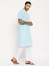 Vastramay Men's Aqua Blue Solid Kurta with White Pant Style Pyjama Set
